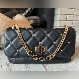 Badgley Mischka Black Diamond Quilted Crossbody With Studs NWT